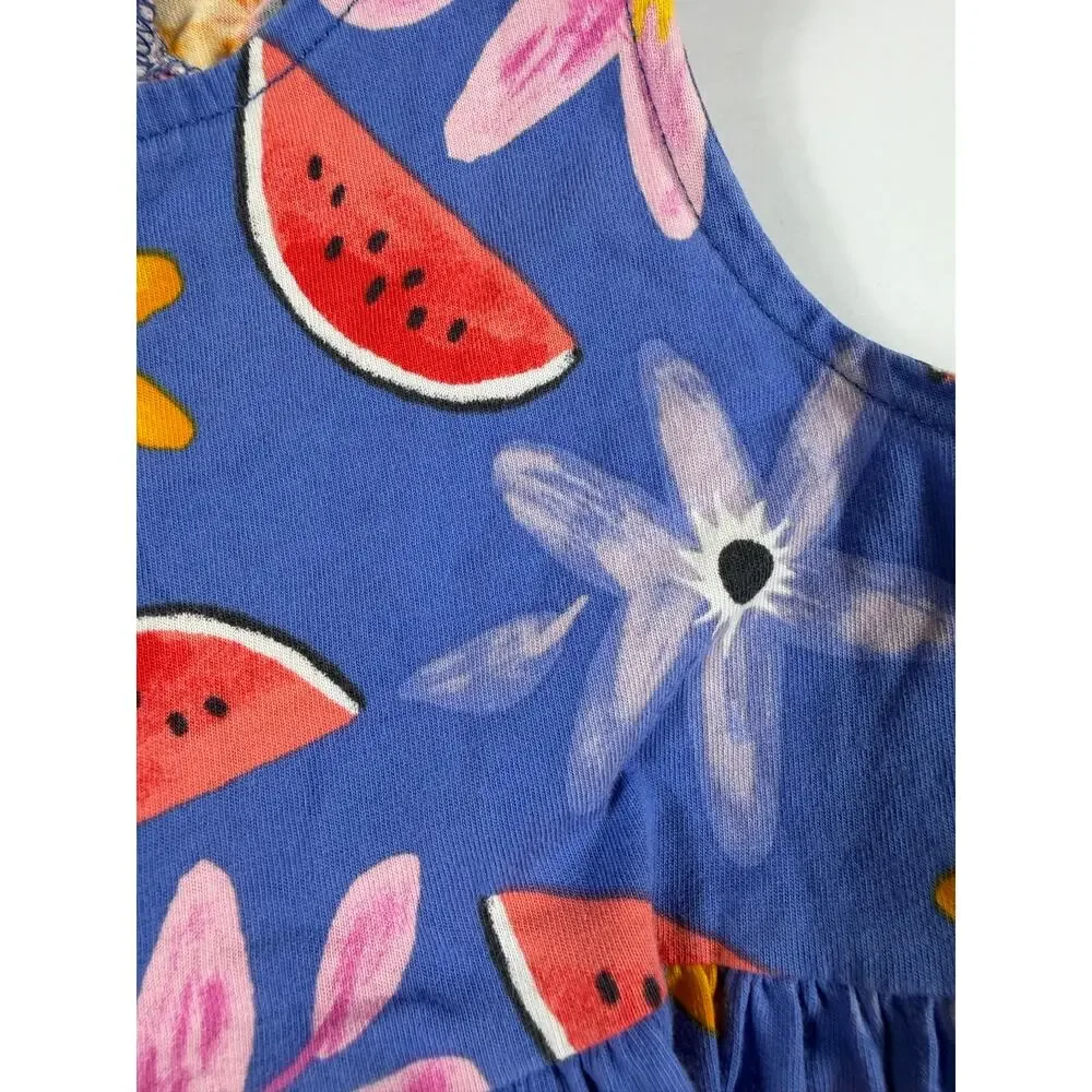 Tea Collection Watermelon Floral Tiered Twirl Dress Blue Size 5